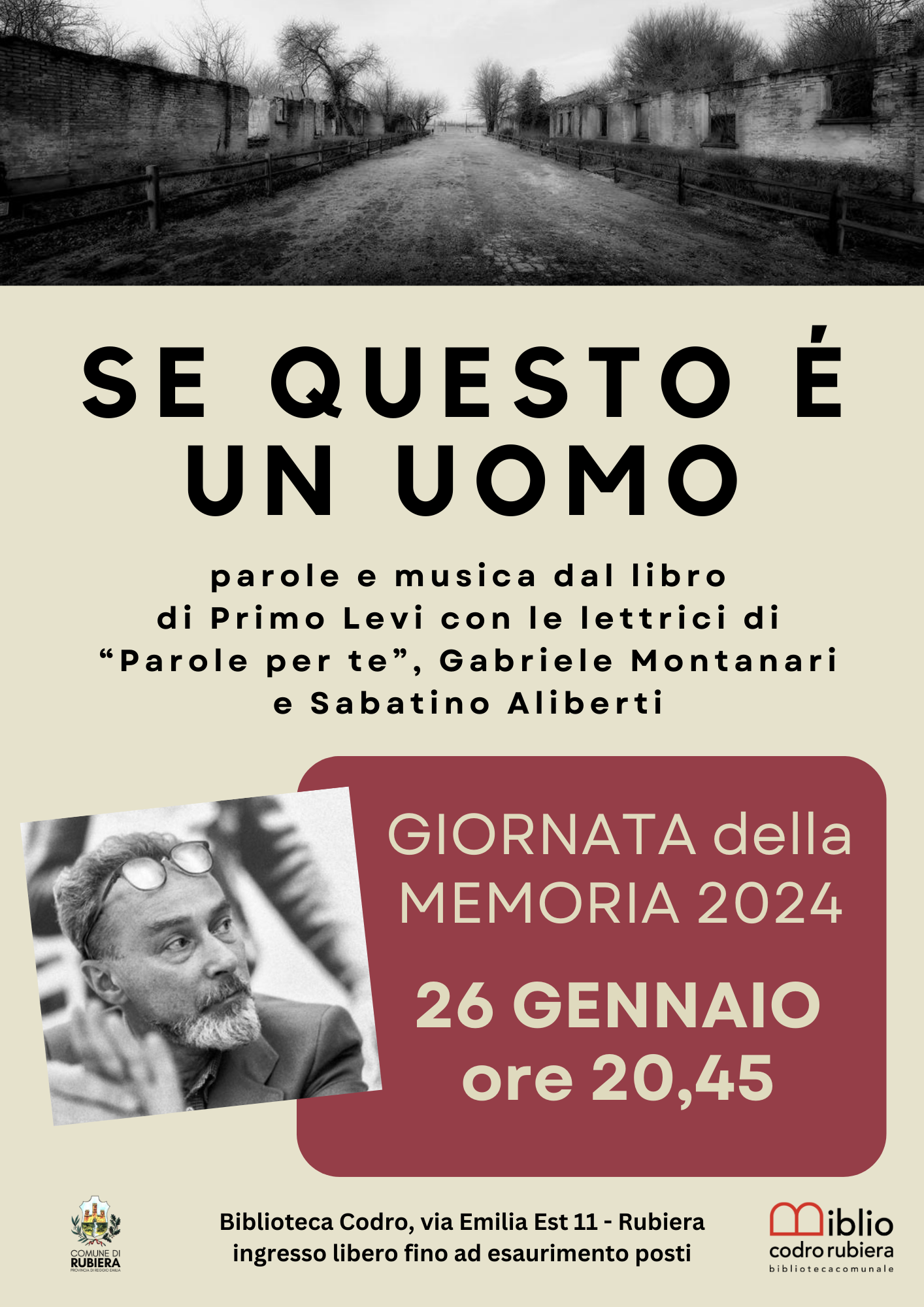 Sistema Bibliotecario » GIORNATA DELLA MEMORIA 2024 – Letture con  accompagnamento musicale da SE QUESTO E' UN UOMO